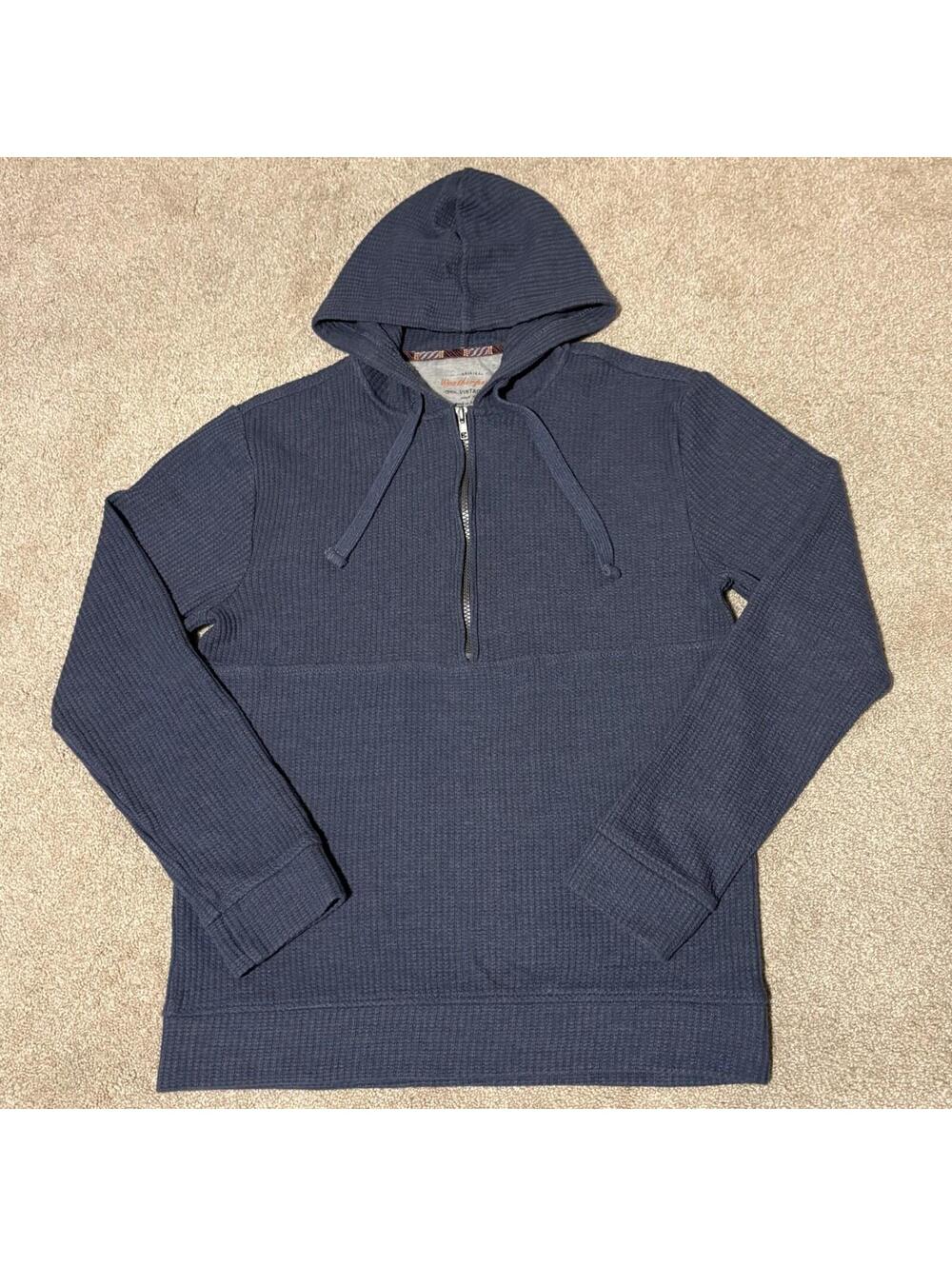 Weatherproof Vintage Mens Waffle Knit Hoodie 1/2 Zip Sweatshirt Blue, Sz M